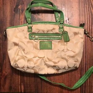 Green Leather Trim Coach Purse